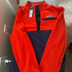 Vineyard Vines Men's Vibrant Orange and Navy Fleece Jacket